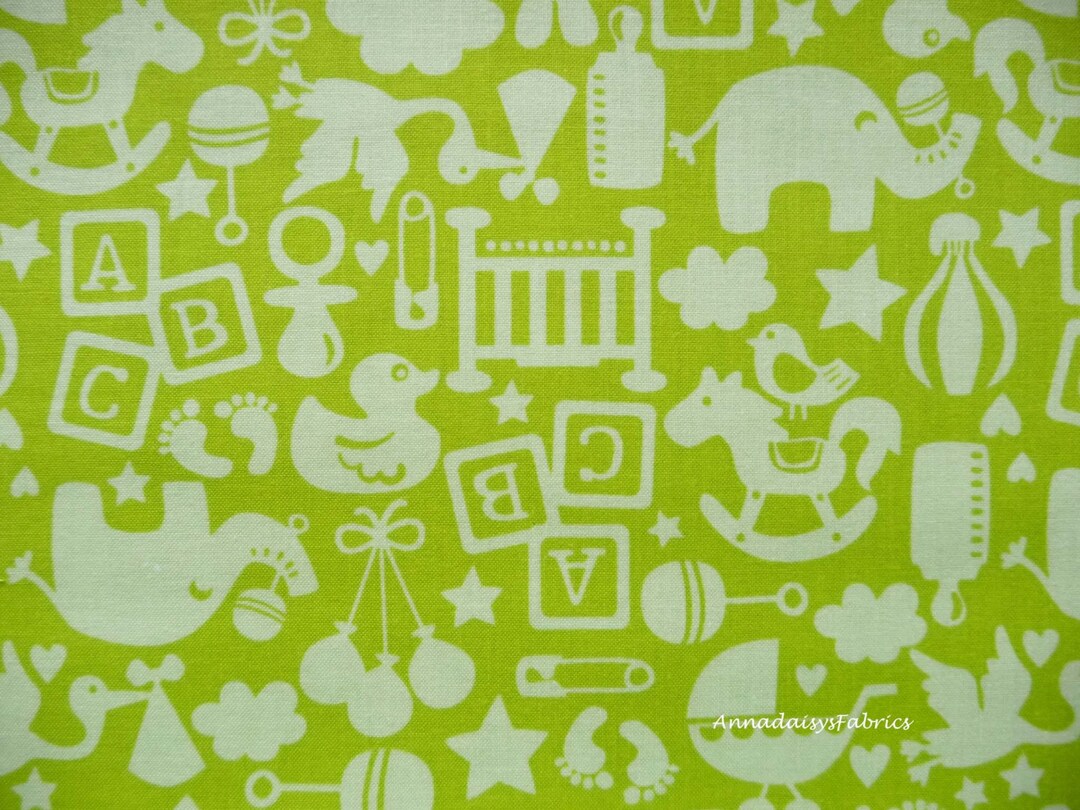 Lime Green Baby Fabric, Retro Toys, Maude Asbury Blend Fabrics, Alfie