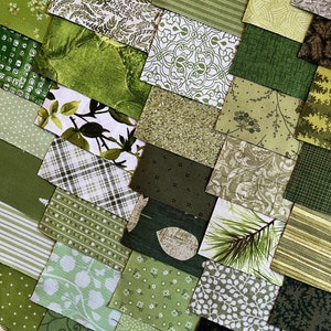 42 Different Green Charm Squares, 5 Inch Squares, Green Charm Pack, 42 Pre-Cut 5 Squares, 100% Cotton Quilt Fabric, 5x5 image 1