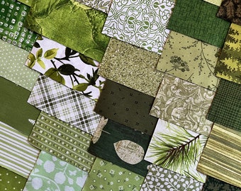 42 Different Green Charm Squares, 5 Inch Squares, Green Charm Pack, 42 Pre-Cut 5" Squares, 100% Cotton Quilt Fabric, 5"x5"