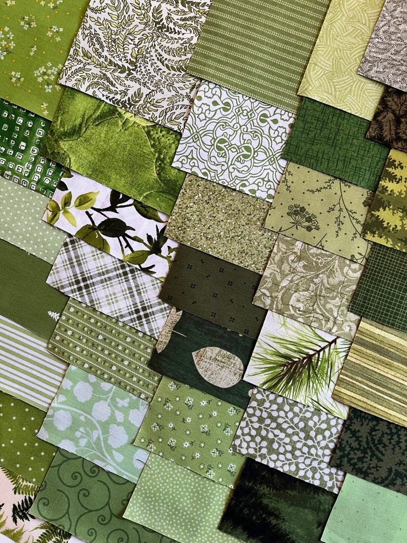 42 Different Green Charm Squares, 5 Inch Squares, Green Charm Pack, 42 Pre-Cut 5 Squares, 100% Cotton Quilt Fabric, 5x5 image 1