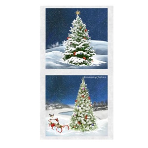 Christmas Tree Fabric Panel, 2 Different Designs, Clothworks Winter's Eve Y3534 Digital, Woodland Christmas Quilt Fabric Panel, 100% Cotton
