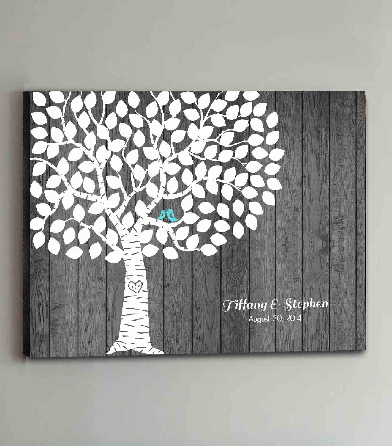 100 Guest CANVAS Wedding Guest Book Rustic Wood Wedding Tree Etsy