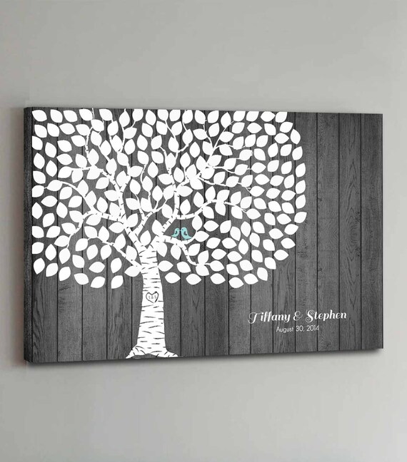 200 Guest CANVAS Wedding Guest Book Rustic Wood Wedding Tree Etsy