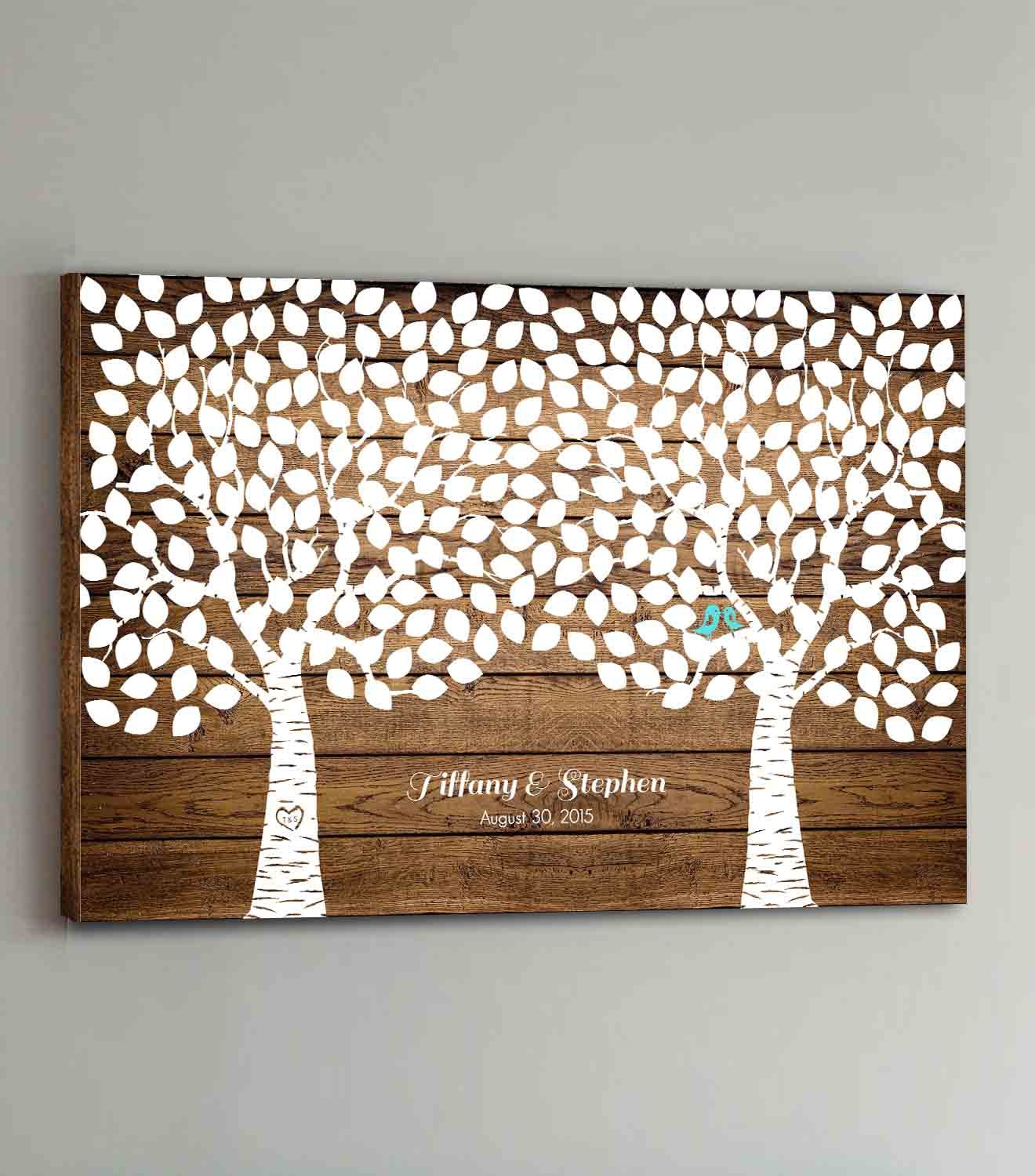 275 Guest CANVAS Wedding Guest Book Wood Two Double Tree Etsy