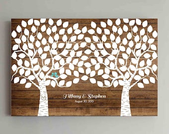 150 Guest Wedding Guest Book Wood Two Double Tree Wedding Guestbook Alternative Guestbook Poster Wedding Guestbook Poster - Wood design