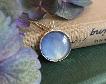 Pressed Blue Hydrangea Flower Resin Necklace: Botanical Resin Pendant