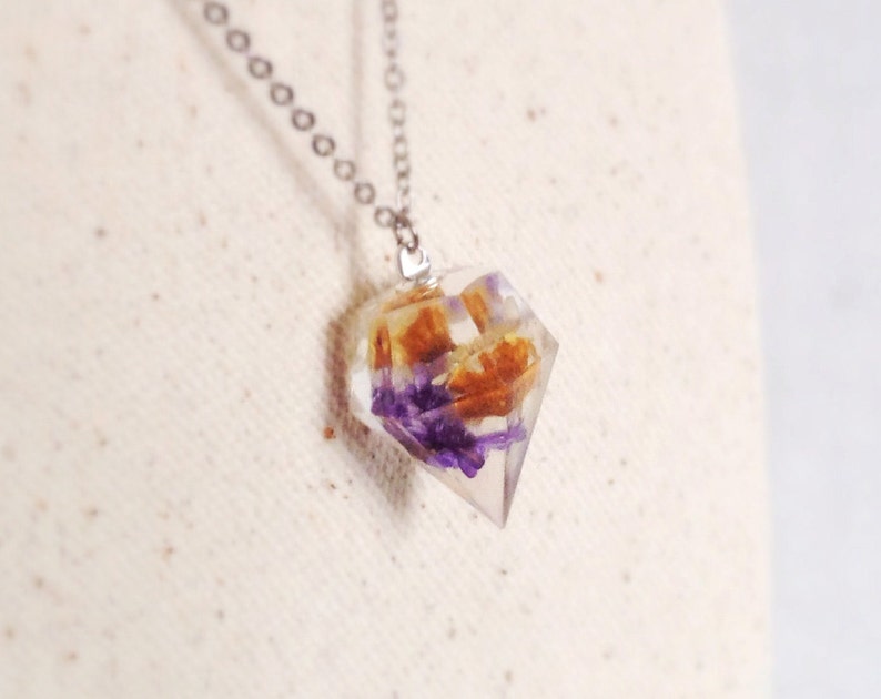 Diamond Sunflower Necklace Asain Daisy Resin Violet Yellow Etsy