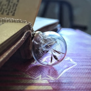 Echte Pusteblume Halskette - Wunsch Anhänger, Glaskugel Terrarium, handgemachter botanischer Schmuck, Boho Natur Geschenk, Glücksblumen Andenken