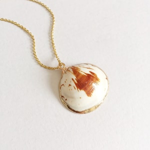 Natural Shell Necklace - Real - Shell Scallop - Pearl - Beach - Lined with Edible Gold - Nautical - Ocean - Sea Shell