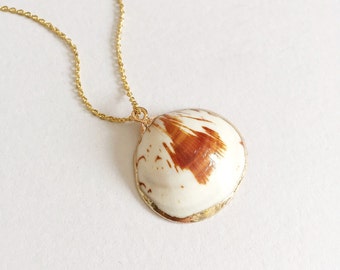 Natural Shell Necklace - Real - Shell Scallop - Pearl - Beach - Lined with Edible Gold - Nautical - Ocean - Sea Shell