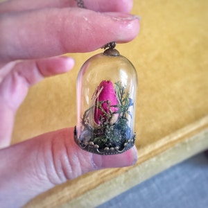 Red Rose Bud Necklace, Glass dome, bell jar, Love, Mori Girl, Beauty and the Beast, Valentine's Day, The Little Prince, Terrarium image 4