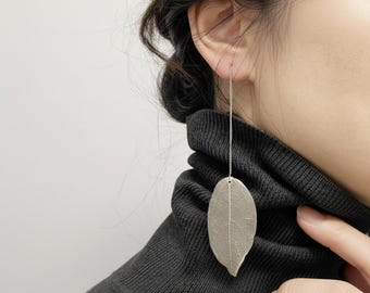 Pendientes de nervadura de hoja real, resina robusta seca, joyería Woodland