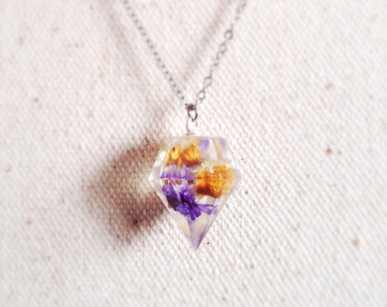 Diamond Sunflower Necklace Asain Daisy Resin Violet Yellow Etsy