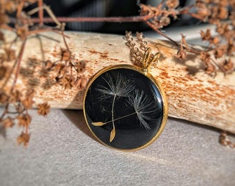 Collar de deseos de diente de león, medallón de semillas de diente de león secas reales, colgante de resina, regalo de joyería minimalista natural