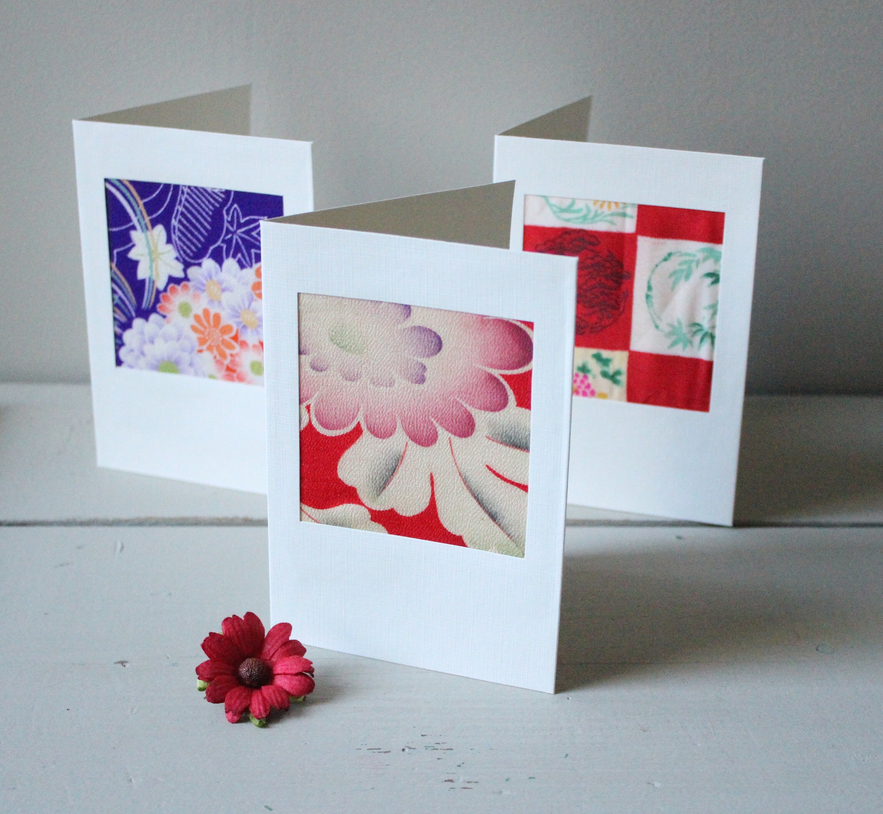 Set of three handmade greeting gift cards with vintage silk Etsy