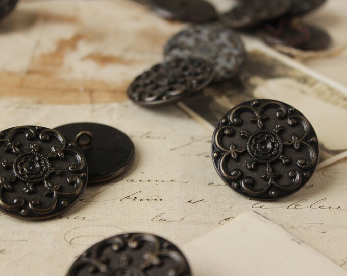 Ten Extra Large Antique Embossed Brass Metal Buttons Shank Etsy UK