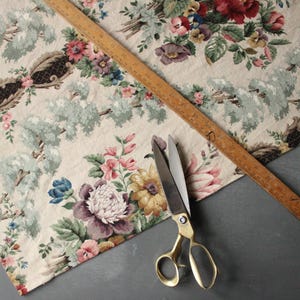 Vintage 1950s Sanderson single curtain fabric remnant cotton linen union upholstery furnishing floral botanical country interiors