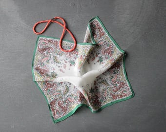 1930s Floral Silk Handkerchief: Vintage Neckerchief Pocket Square