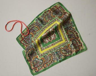 Pañuelo de bolsillo vintage de rayón con estampado floral de los años 40