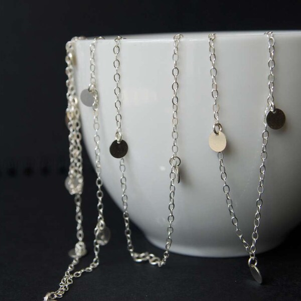 Sterling Silver Sequin Disc Necklace, Cougar Town Necklace, Sterling Silver disc necklace, Silver Disc Necklace