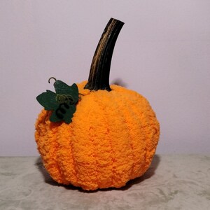One Yarn Fall Pumpkin shelf sitter, 7&quot; wide, Orange color. One of a kind.