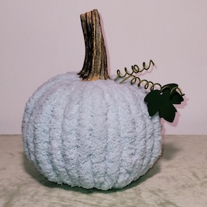 One Yarn Fall Pumpkin shelf sitter, 7&quot; wide, teal color. One of a kind.