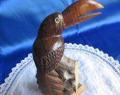 Hand Carved Tropical Wood Toucan Bird Sculpture Signed Made in Belize