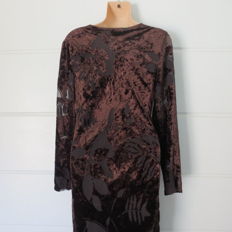Chocolate Brown Burnt Velvet LS Maxi Dress Size 10P 90's Etsy