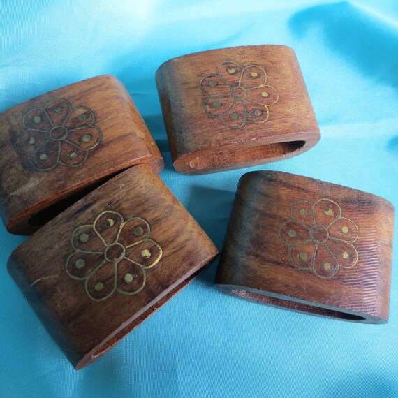 Vintage Wood Napkin Rings From India - 6 Pieces