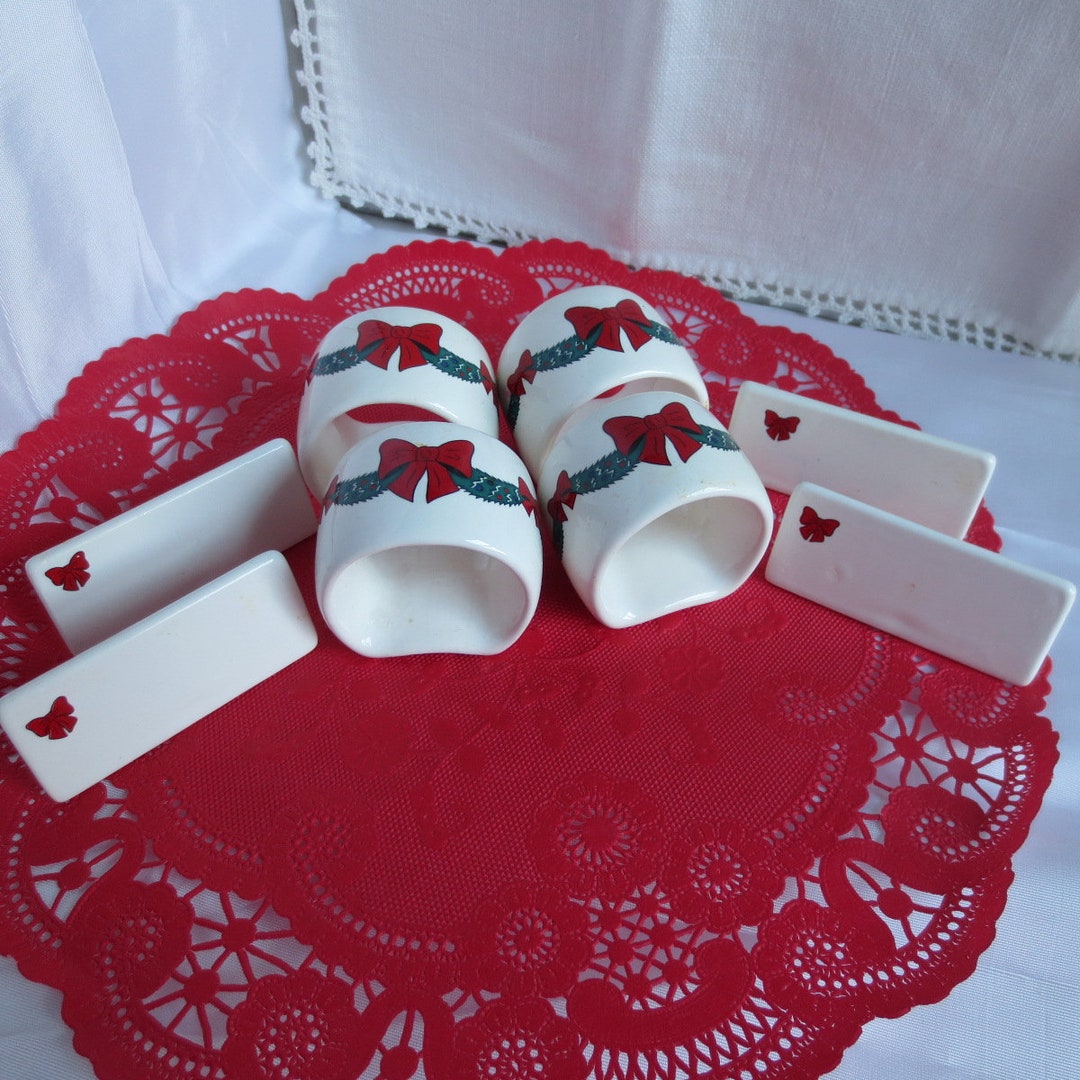 Vintage Ceramic Napkin Rings and Place Cards Christmas Theme Etsy