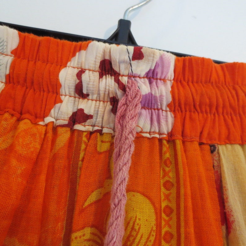 Bohemian Hippie Cotton Gauze Colorful Patchwork Gypsy Broomstick Skirt Mid Calf Size M