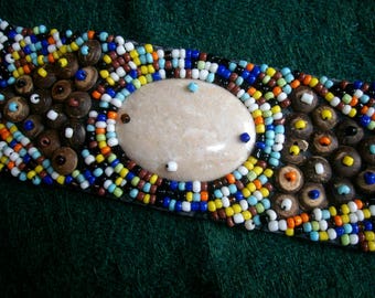 Vintage Boho Hippie Beaded Belt With Colorful Beads and Stones 70's Belt