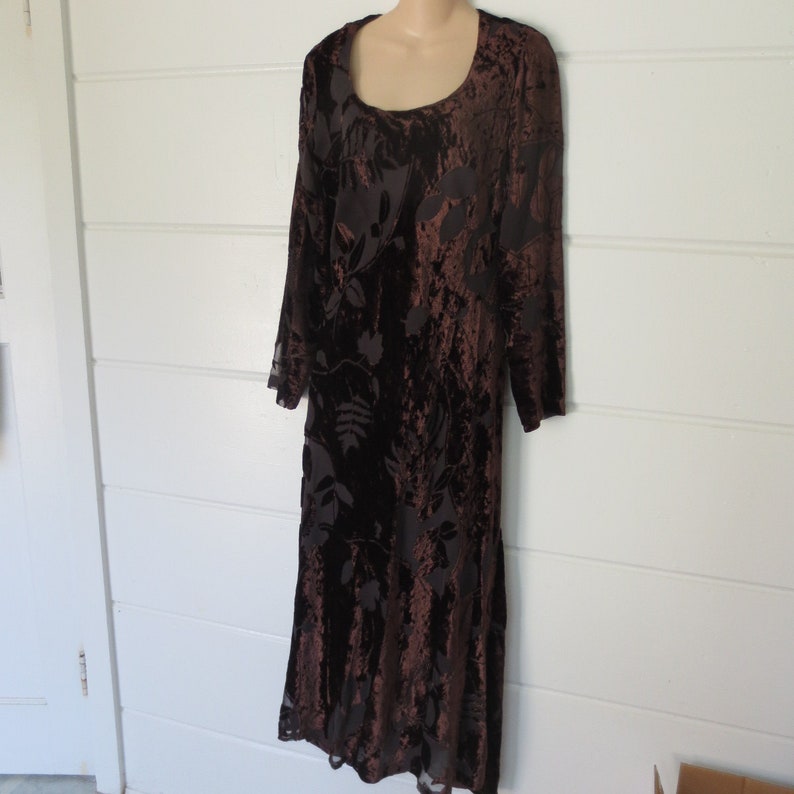 Chocolate Brown Burnt Velvet LS Maxi Dress Size 10P 90's Etsy