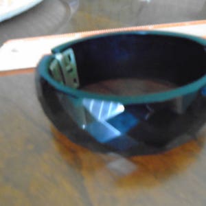 Vintage 1940 Bakelite Faceted Cut Black Hinged Cuff Bracelet image 2