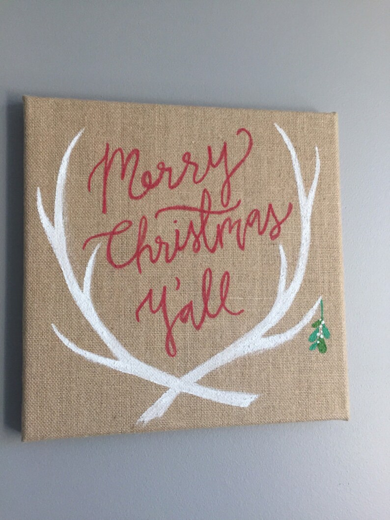 Merry Christmas Y'all Burlap 10x10 hand painted canvas image 2