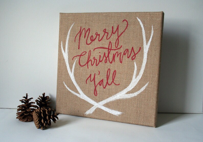 Merry Christmas Y'all Burlap 10x10 hand painted canvas image 0