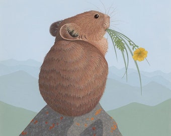 American Pika: wildlife, art, illustration, painting, print