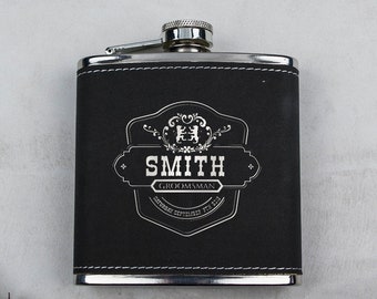 Groomsmen Gift Personalized Flask Black Flask Custom Flask 6oz F2 Wood Flask