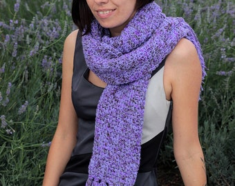 Purple Crochet Scarf - Long Neck Wrap - Crochet Scarf With Fringes | Free Shipping