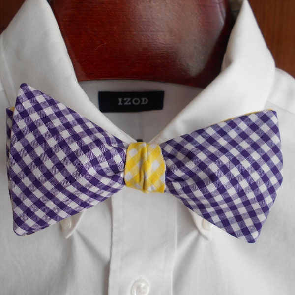 Bow Tie - LSU Purple and Gold Gingham - Men's self tie