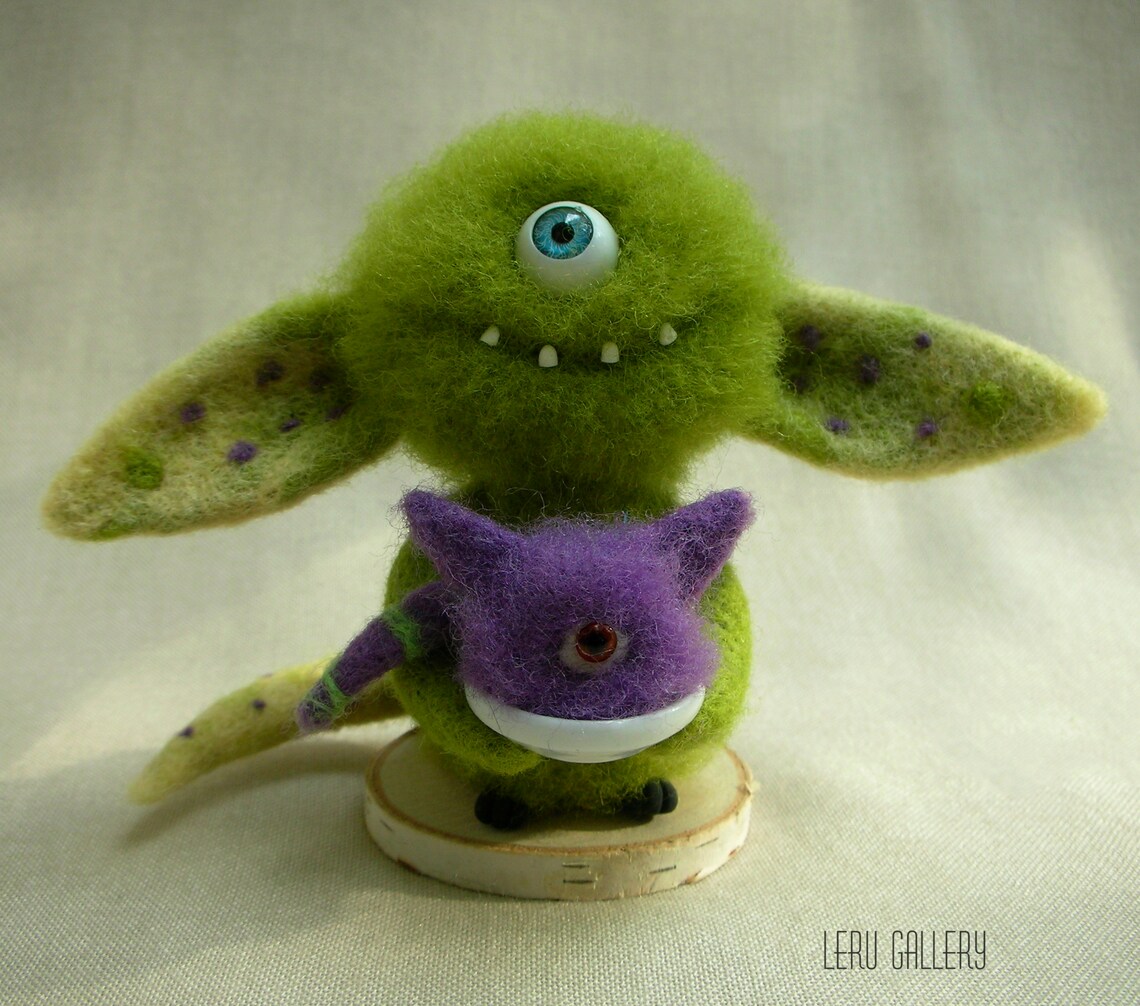 Monster needle felted. Fantasy creature. Cute little monster. Etsy