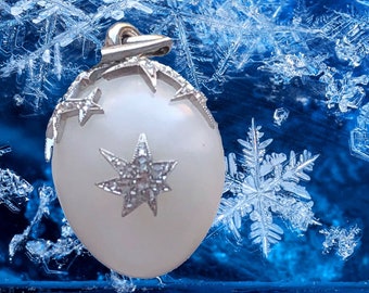 The Most Important Circa 1913 Imperial egg charm, a Platinum Diamonds Winter Ice Snowflake Crystals Easter Egg Charm Pendant Ever Created !