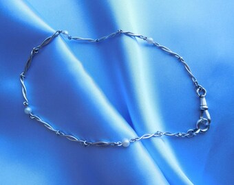 Extraordinary Arts & Crafts Edwardian Early 1900s Double Helix 850 Or 900 Platinum Pearls Pocket Watch Chain !