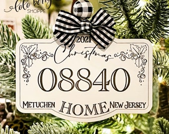 Postal Ornament, Home ornament, Zip Code ornament, Home for the Holidays ornament
