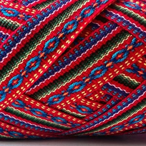 Red-Blue Geometric Ribbon - Stunning Jacquard Trim for Craft Supply, Ideal for Gift Wrapping Accessories