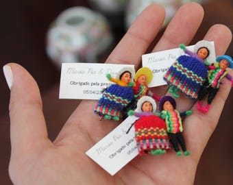 5 pinnen paar poppen, huwelijksgunsten, Peruaanse ambachten, pop miniatuur, miniatuur poppenhuis, unieke partijgunst, speciaal huwelijkscadeau