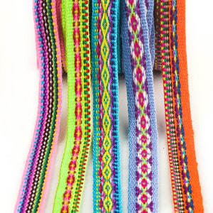 PACK OF 5 Peruvian Geometric Corlorful Ribbons , aztec ethnic ribbon, jacquard trim,decorative ribbon, boho trim, Inca ribbon, tribal ribbon