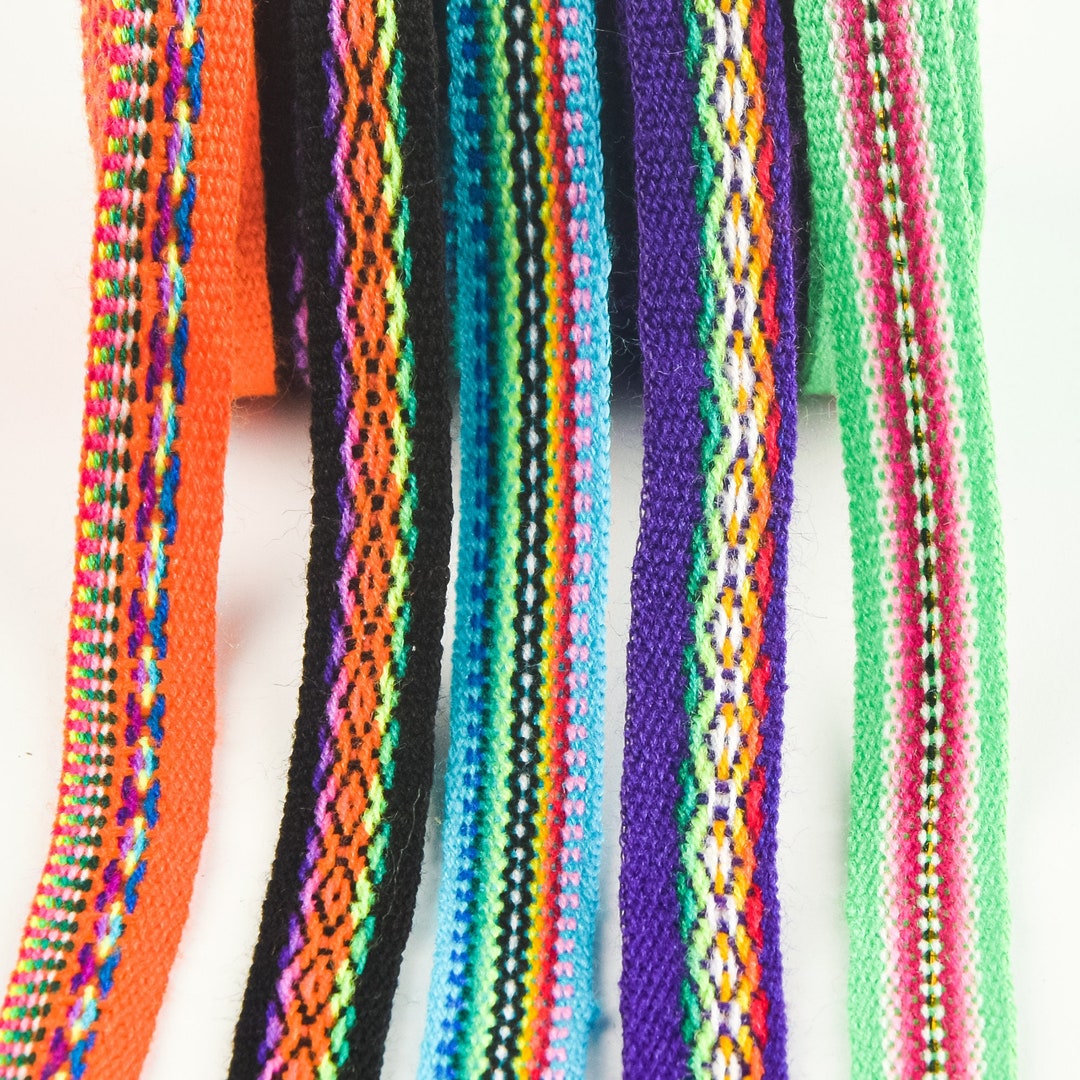 Set of 5 Inca Tribal Ribbons Vibrant Peruvian Geometric Etsy