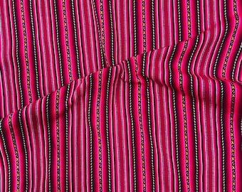 Fuchsia Striped Peruvian Fabric by the Yard, Geometric Tribal Pattern, Ideal for Blankets or DIY Projects, Unique Gift for Textile Artists