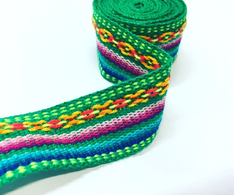 Jacquard Geometric Green Ribbon Peruvian Ribbon Ethnic Etsy